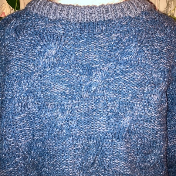 Handmade Chunky Heavyweight Blue Knit Crewneck Sweater Mens Unisex - Picture 6 of 7
